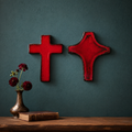 Duo de Croix Murales Modernistes en Céramique Émaillée Rouge – Années 1960-1970