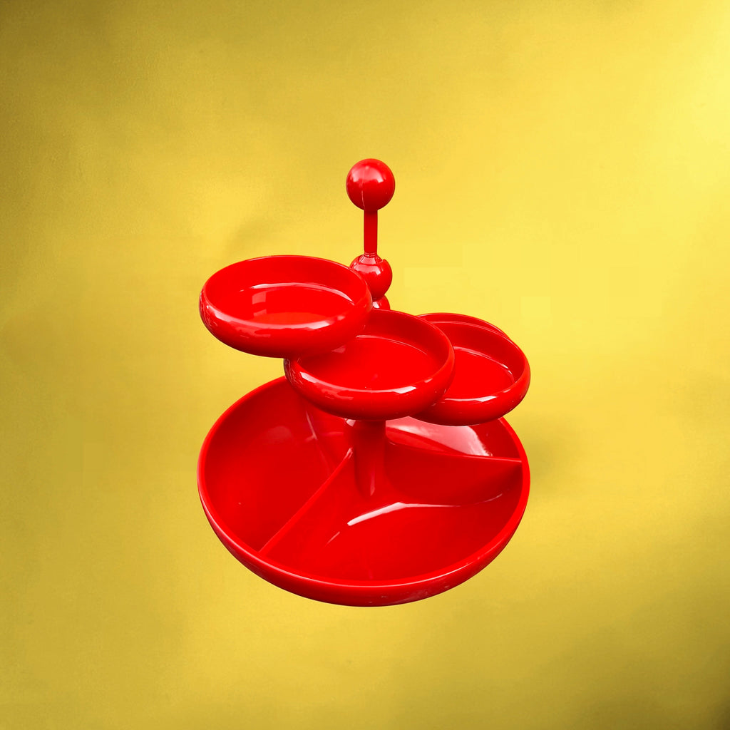 Présentoir Apéritif Emsa en Plastique Rouge à Coupelles Mobiles – Space Age, Années 70