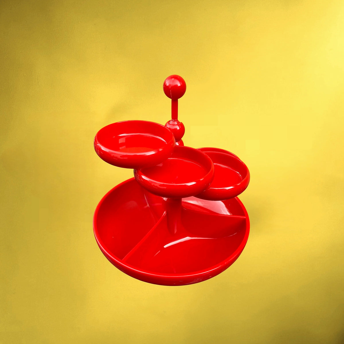 Présentoir Apéritif Emsa en Plastique Rouge à Coupelles Mobiles – Space Age, Années 70