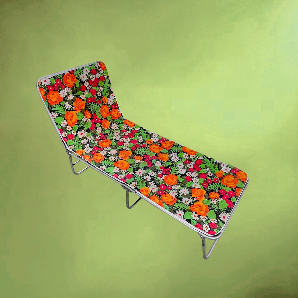 Fauteuil Bain-de-Soleil Pliant Rinco à Décor Floral – Années 1970