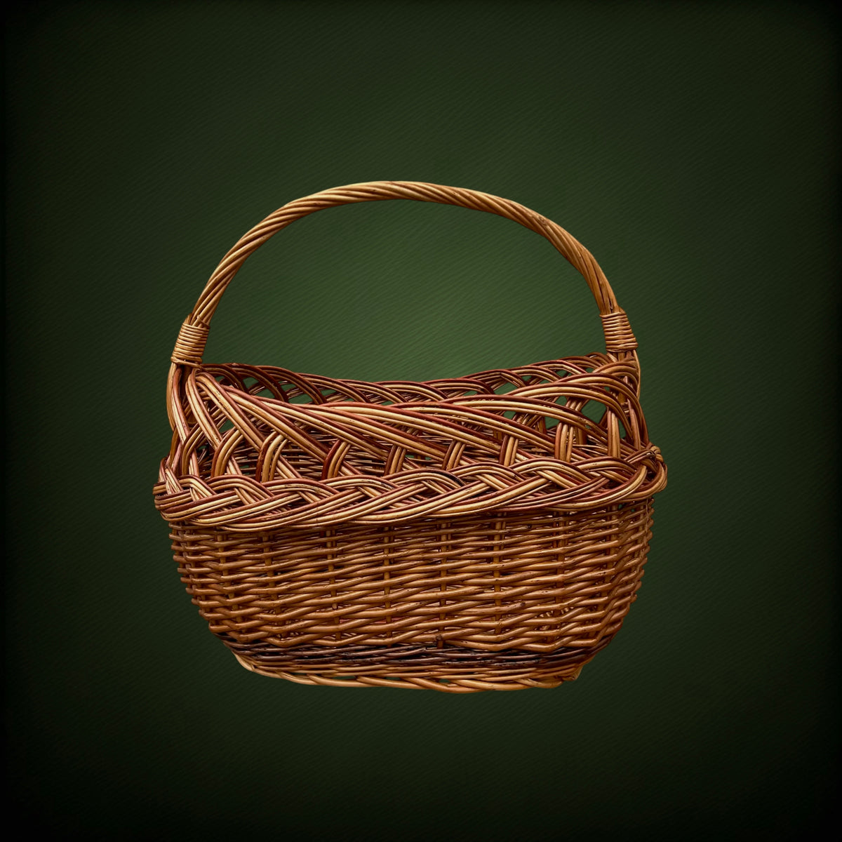 Grand Panier Ancien en Osier à Trois Tons et Tressage Ajouré – Années 60-70