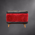 Coffre vintage moumoute rouge et skaï noir pieds compas années 60

