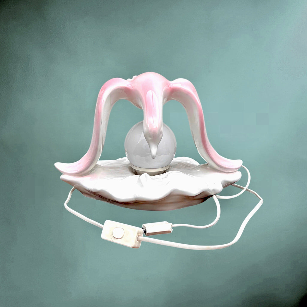 Lampe Mouette Céramique Rose Globe Opalin Années 60 70
