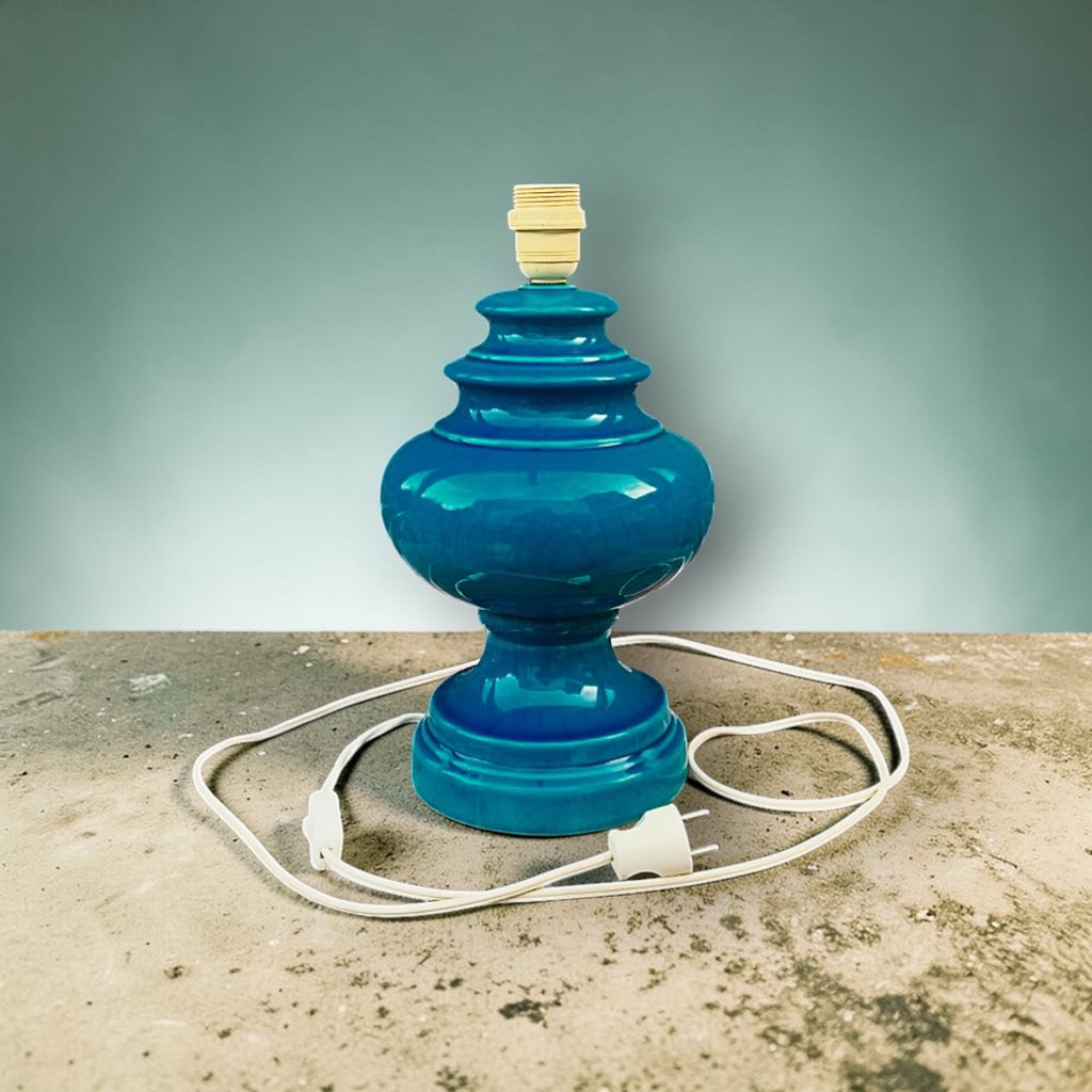 Pied de lampe vintage en céramique bleu canard – Années 60-70