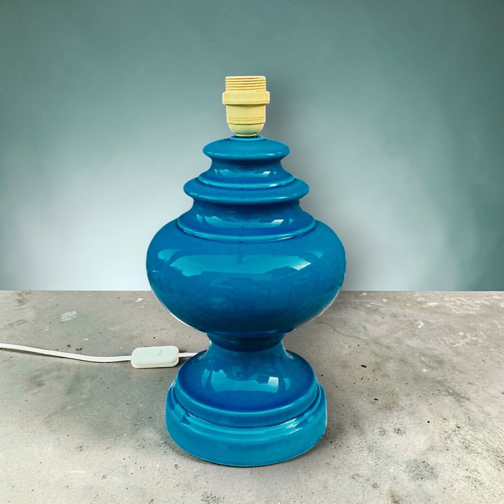 Pied de lampe vintage en céramique bleu canard – Années 60-70