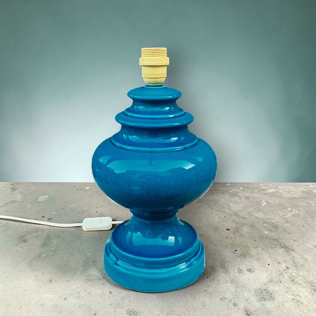 Pied de lampe vintage en céramique bleu canard – Années 60-70