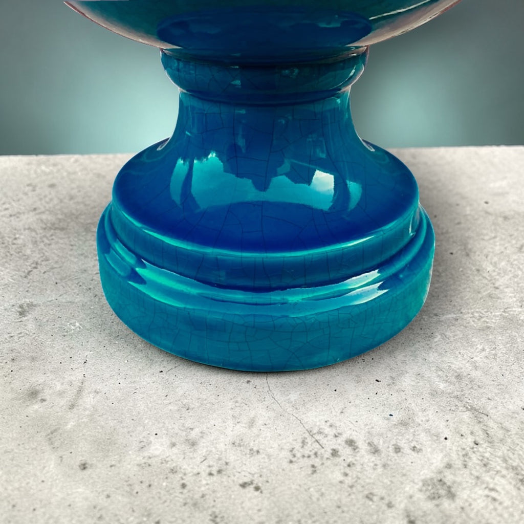 Pied de lampe vintage en céramique bleu canard – Années 60-70