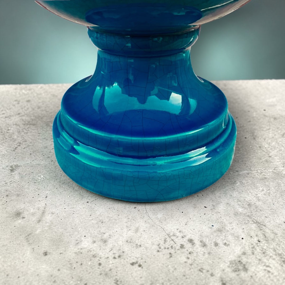Pied de lampe vintage en céramique bleu canard – Années 60-70