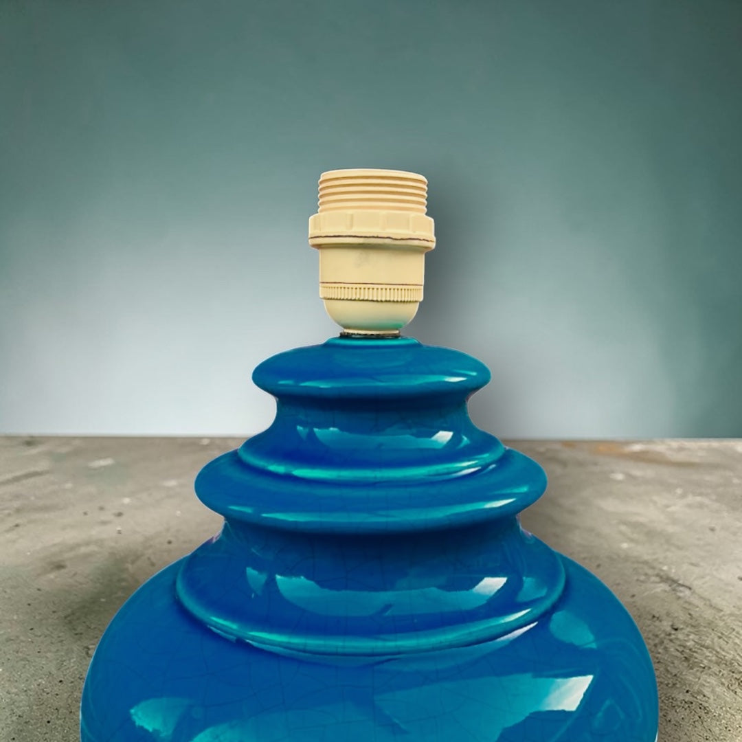 Pied de lampe vintage en céramique bleu canard – Années 60-70