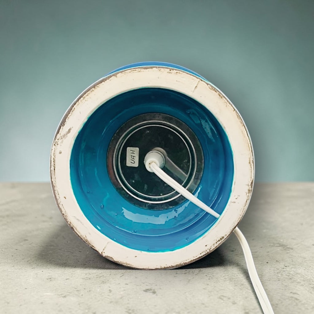 Pied de lampe vintage en céramique bleu canard – Années 60-70
