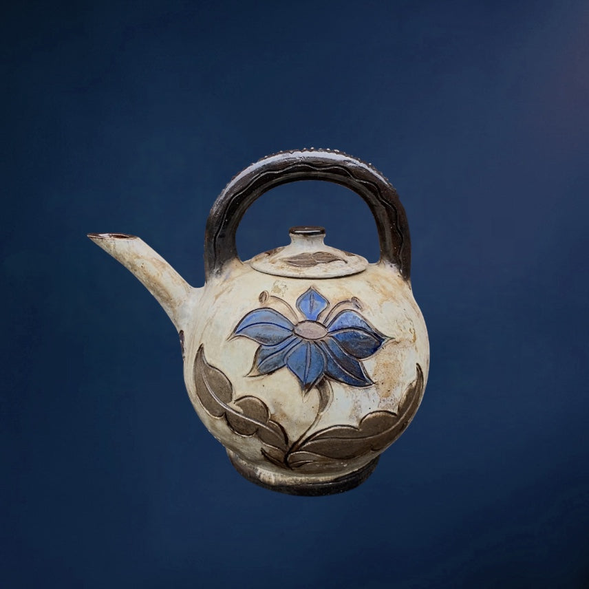Grande Bouilloire Décorative En Grès Émaillé Signée Grégoire, Bouffioulx Belgique – 4 kg - Années 50
