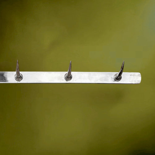 Ancienne Barre de Boucher à 8 Dents de Loup en Inox Poli – Années 1960-1970