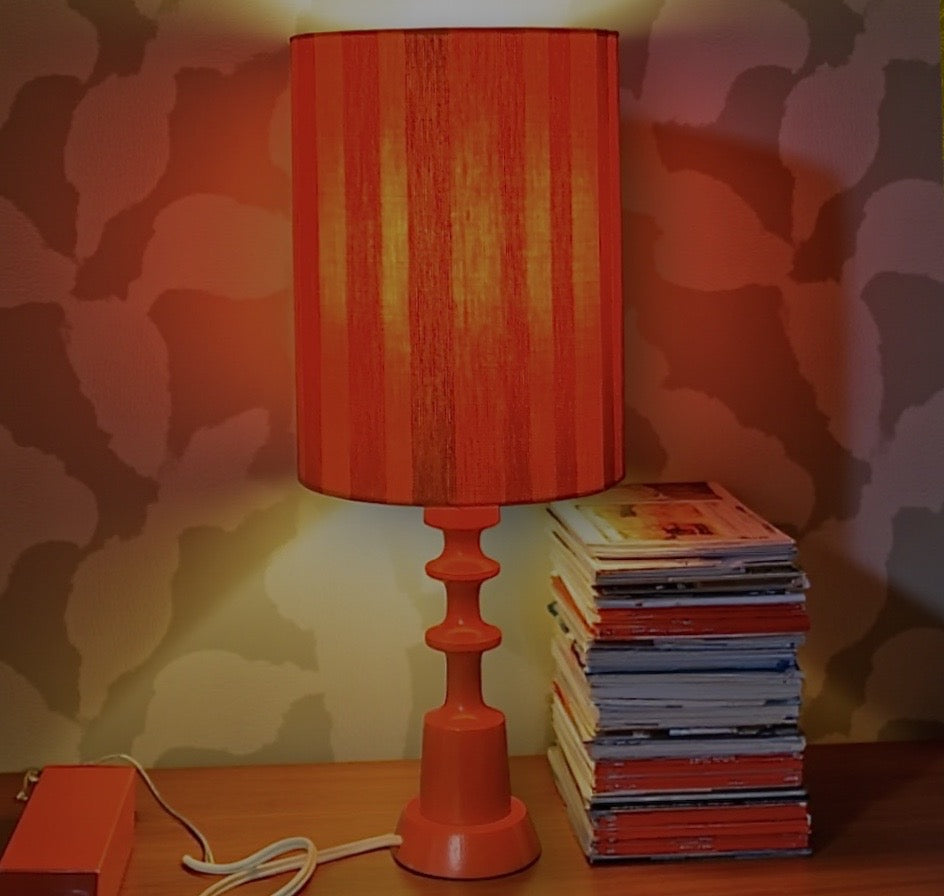 Lampe d’Appoint Orange Seventies avec Abat-Jour Rayé - Années 70