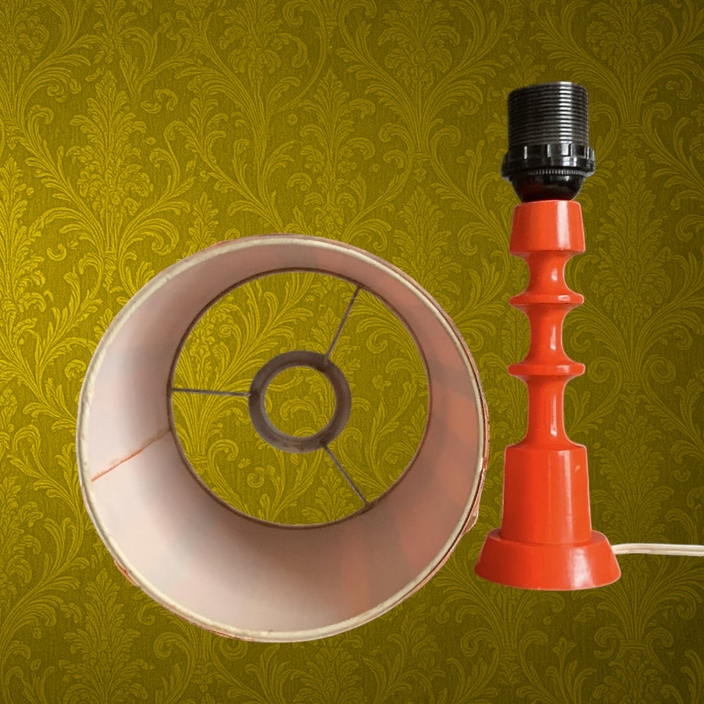 Lampe d’Appoint Orange Seventies avec Abat-Jour Rayé - Années 70