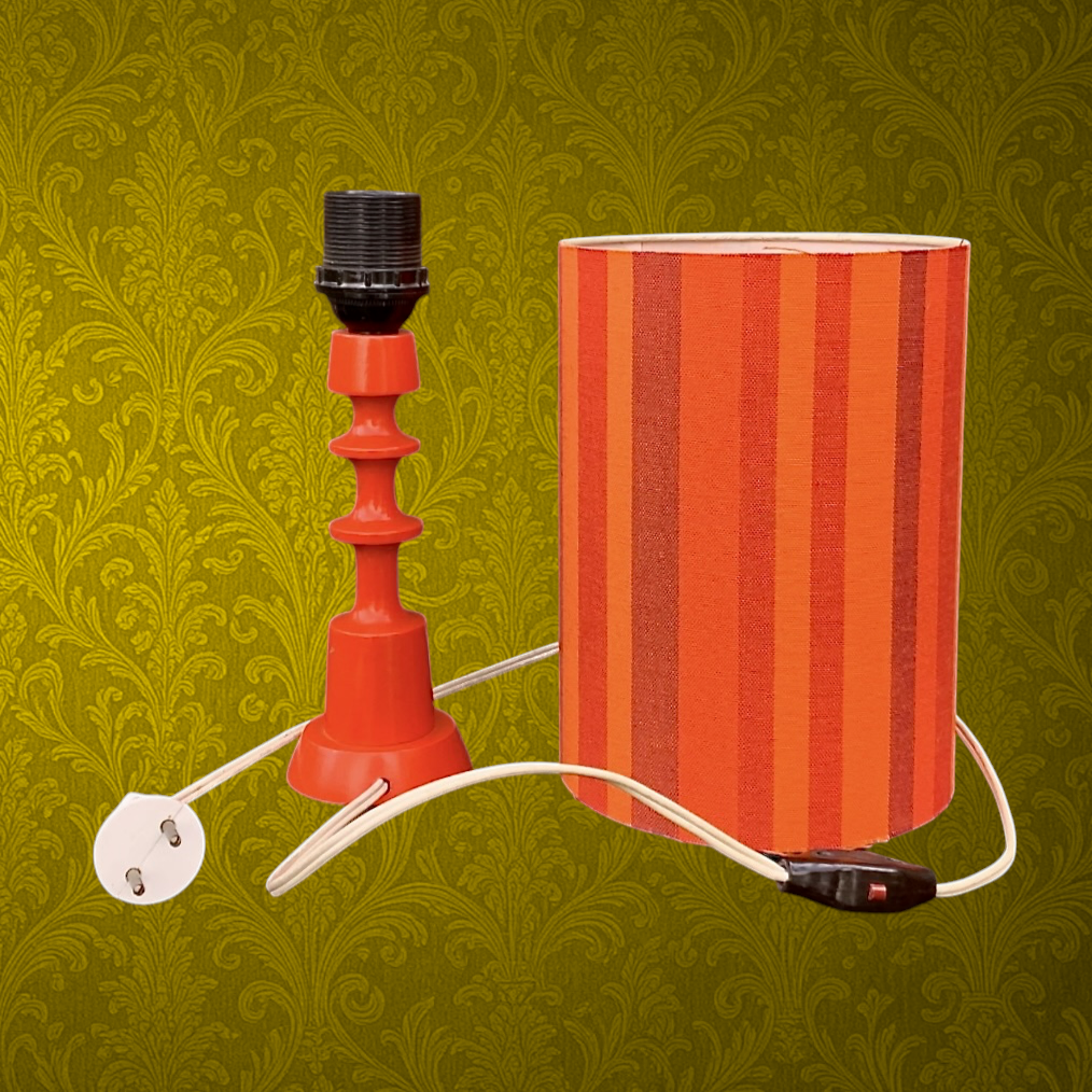 Lampe d’Appoint Orange Seventies avec Abat-Jour Rayé - Années 70