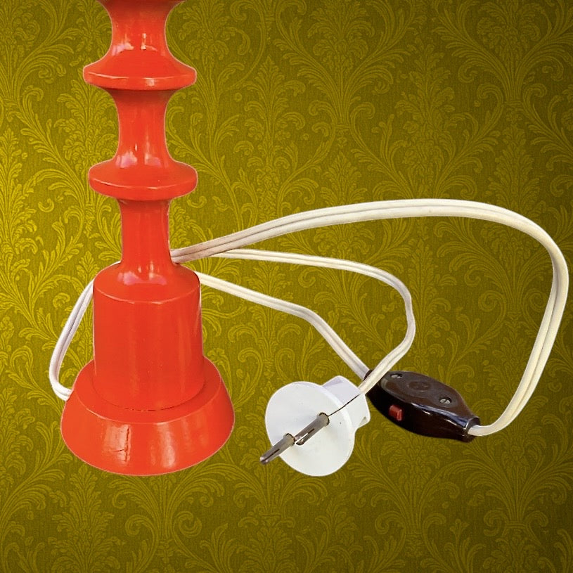 Lampe d’Appoint Orange Seventies avec Abat-Jour Rayé - Années 70