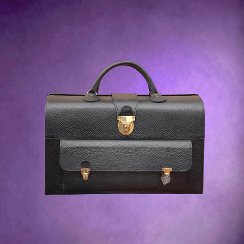 Ancienne Mallette de Médecin en Cuir Noir Grainé – Années 1950-1960