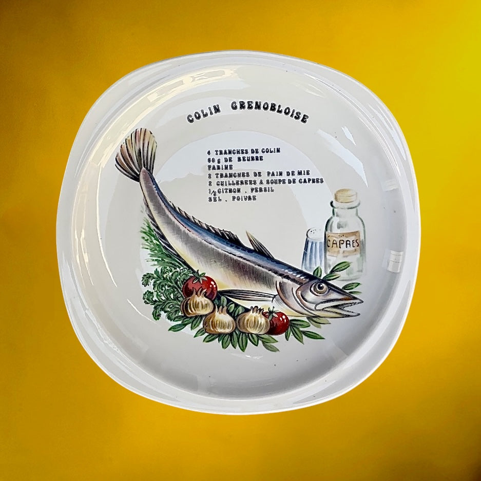 Service de 6 Assiettes Recettes Poissons Lourioux Porcelaine Française - Années 70