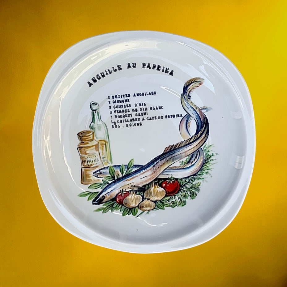 Service de 6 Assiettes Recettes Poissons Lourioux Porcelaine Française - Années 70