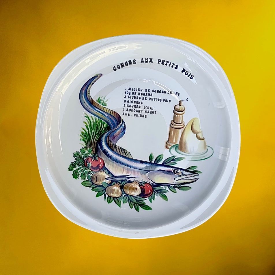 Service de 6 Assiettes Recettes Poissons Lourioux Porcelaine Française - Années 70
