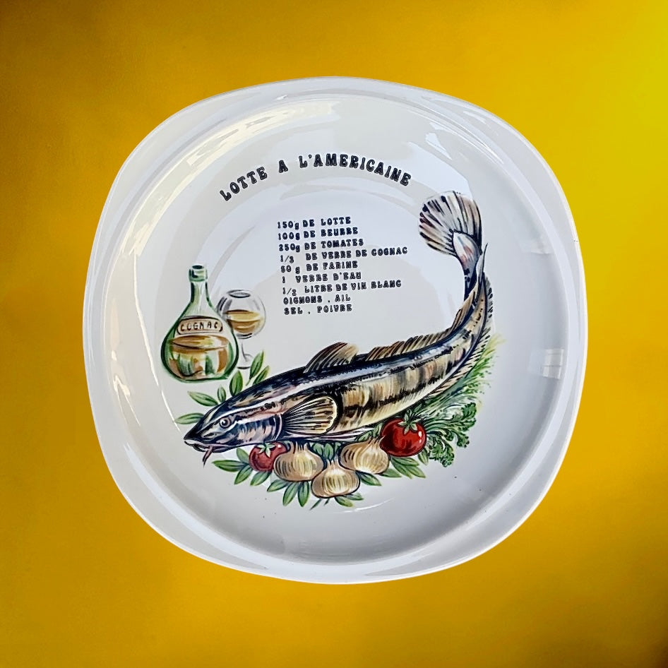 Service de 6 Assiettes Recettes Poissons Lourioux Porcelaine Française - Années 70