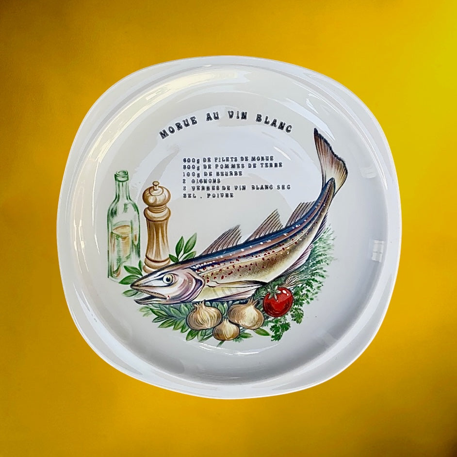 Service de 6 Assiettes Recettes Poissons Lourioux Porcelaine Française - Années 70