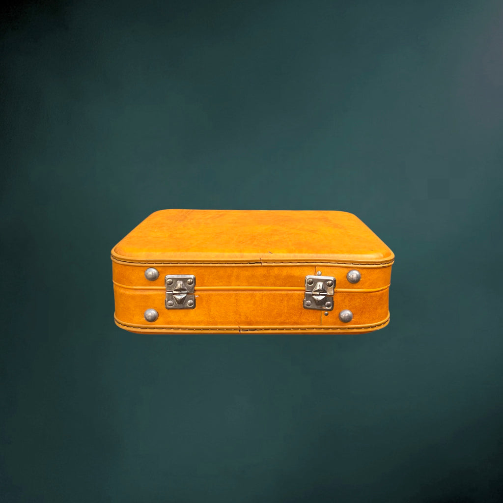 Valise de Cabine Jaune Orangée en Simili Cuir Rigide – Années 1960
