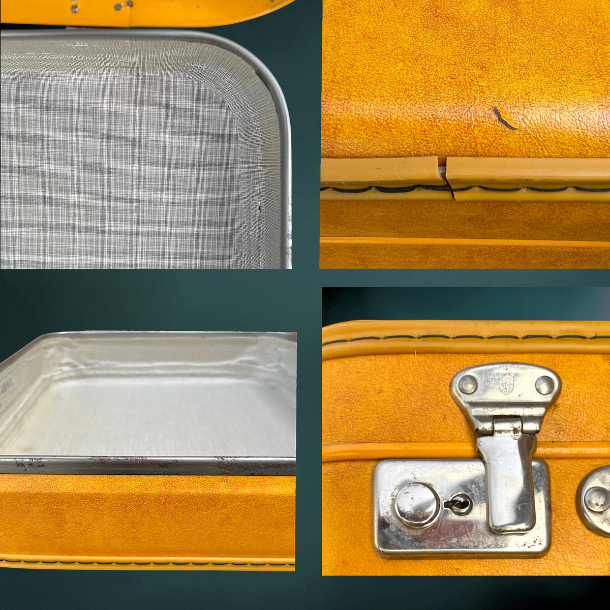 Valise de Cabine Jaune Orangée en Simili Cuir Rigide – Années 1960