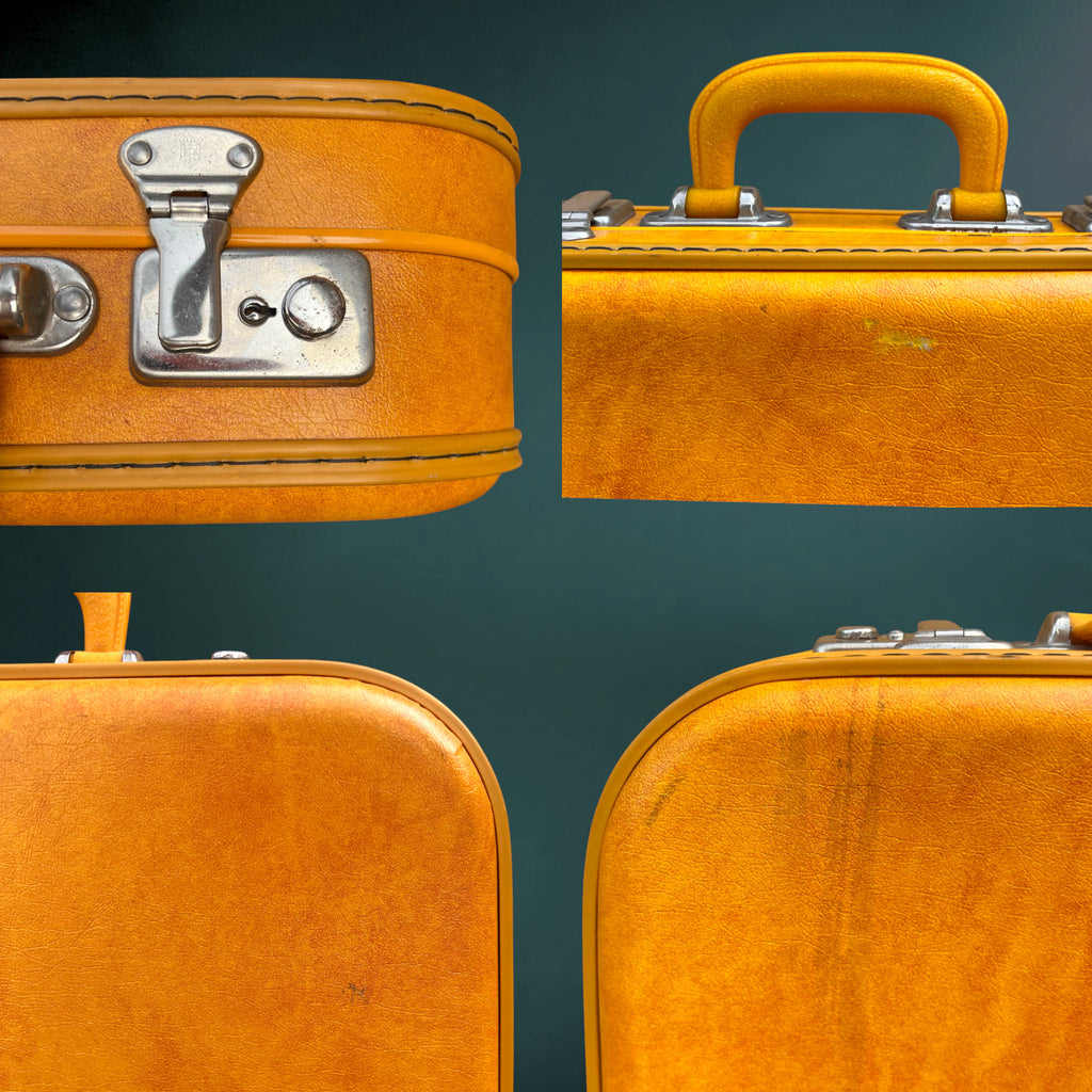 Valise de Cabine Jaune Orangée en Simili Cuir Rigide – Années 1960