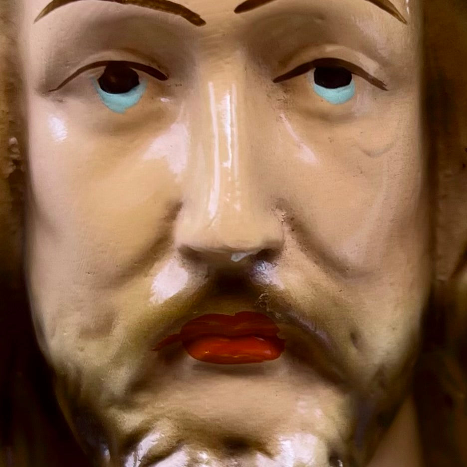 Buste Sacré-Cœur De Jésus en Plâtre Polychrome Vernissé – Années 50