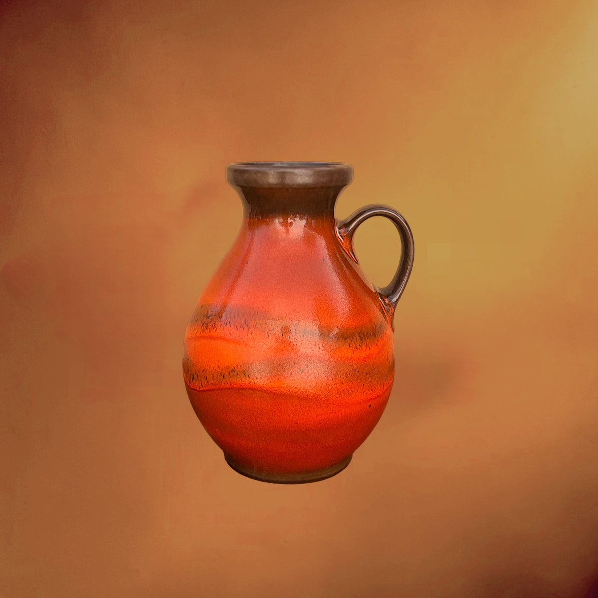 Vase Steuler West Germany en Céramique Orange à Anse – Années 1960