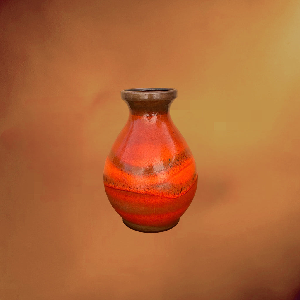 Vase Steuler West Germany en Céramique Orange à Anse – Années 1960