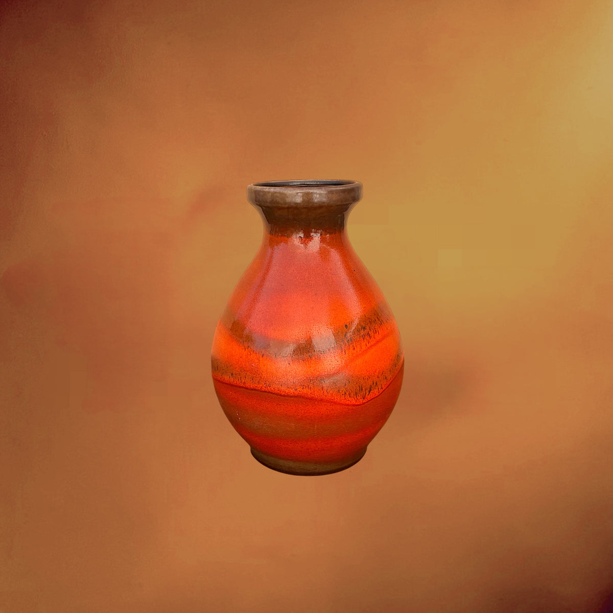 Vase Steuler West Germany en Céramique Orange à Anse – Années 1960