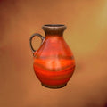 Vase Steuler West Germany en Céramique Orange à Anse – Années 60