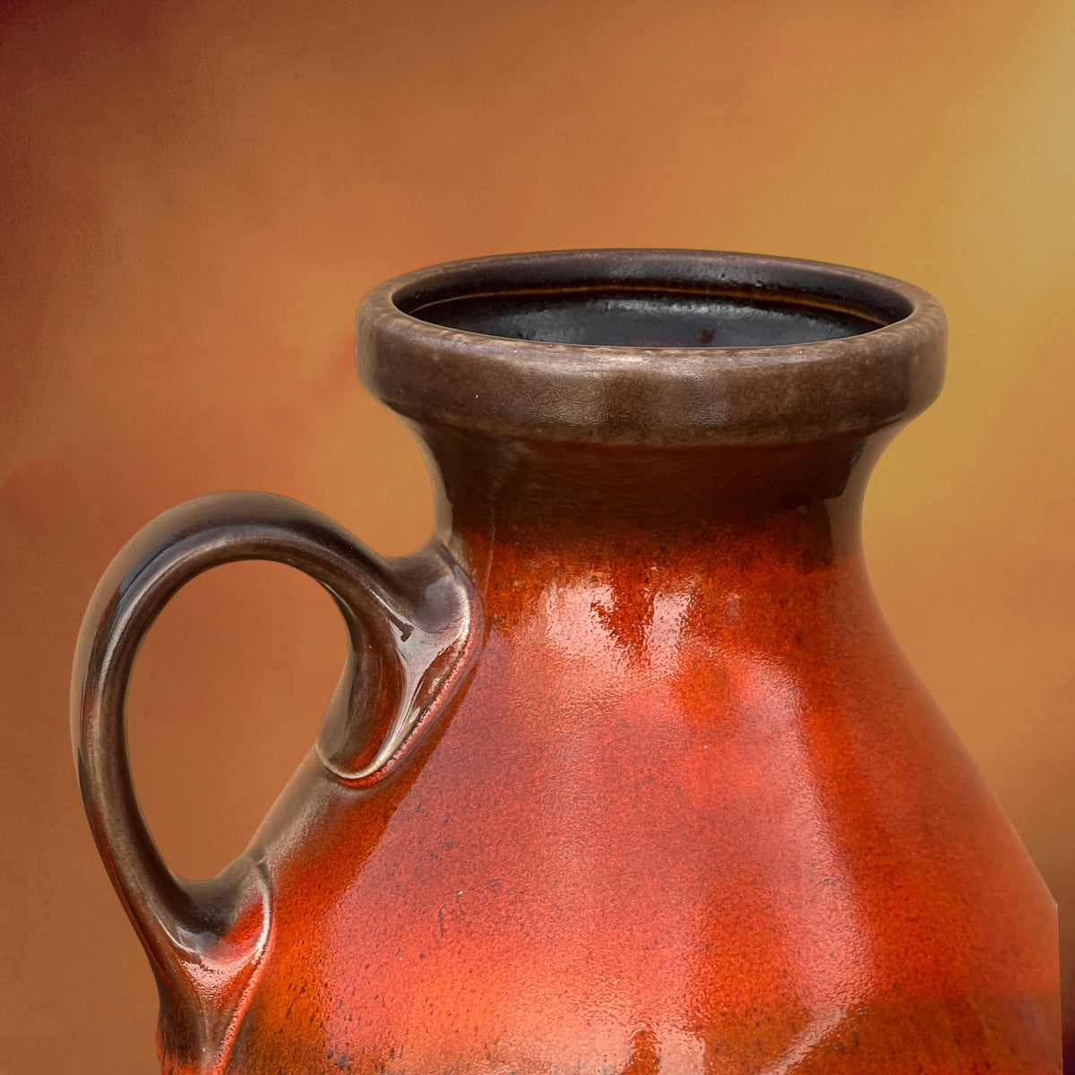 Vase Steuler West Germany en Céramique Orange à Anse – Années 1960