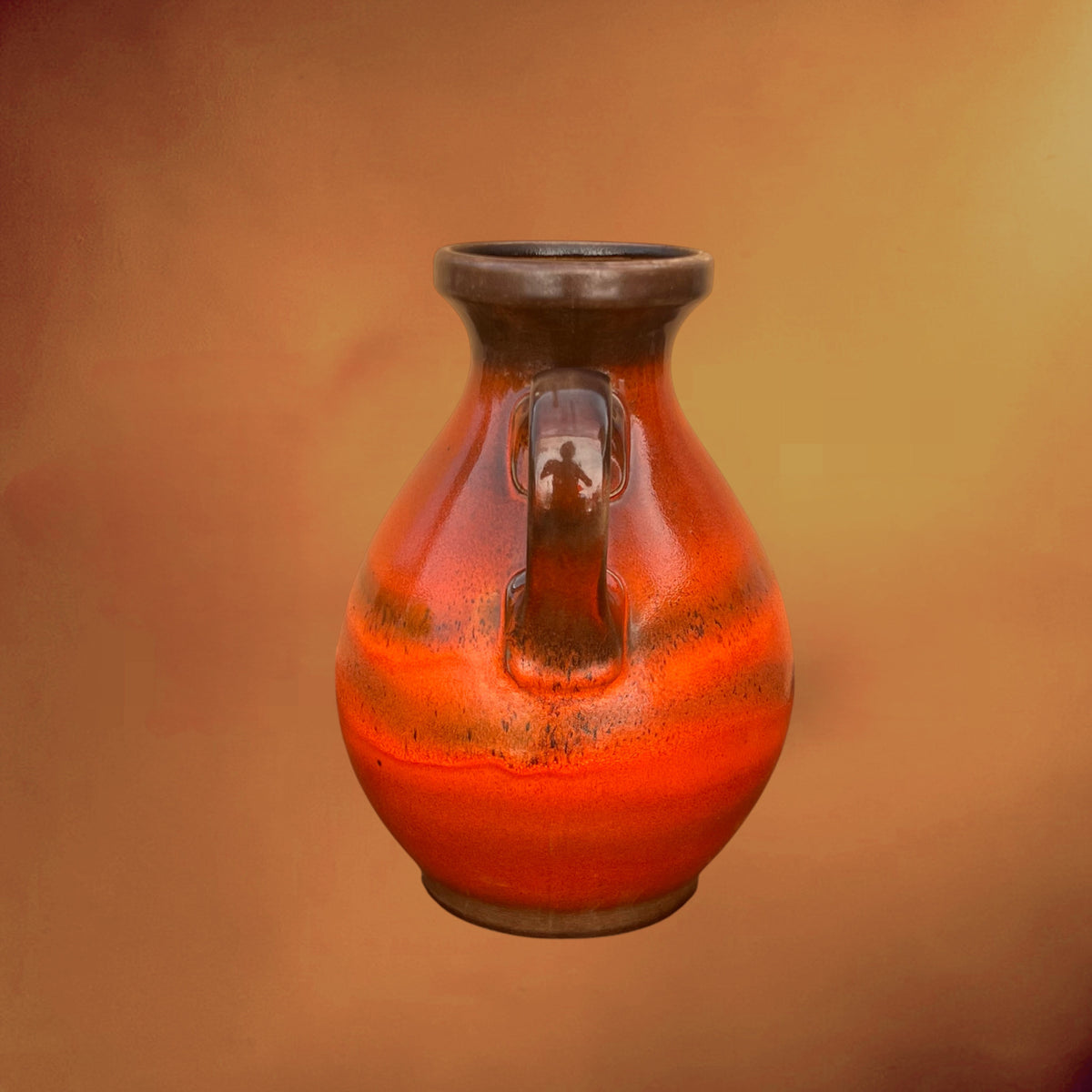 Vase Steuler West Germany en Céramique Orange à Anse – Années 1960