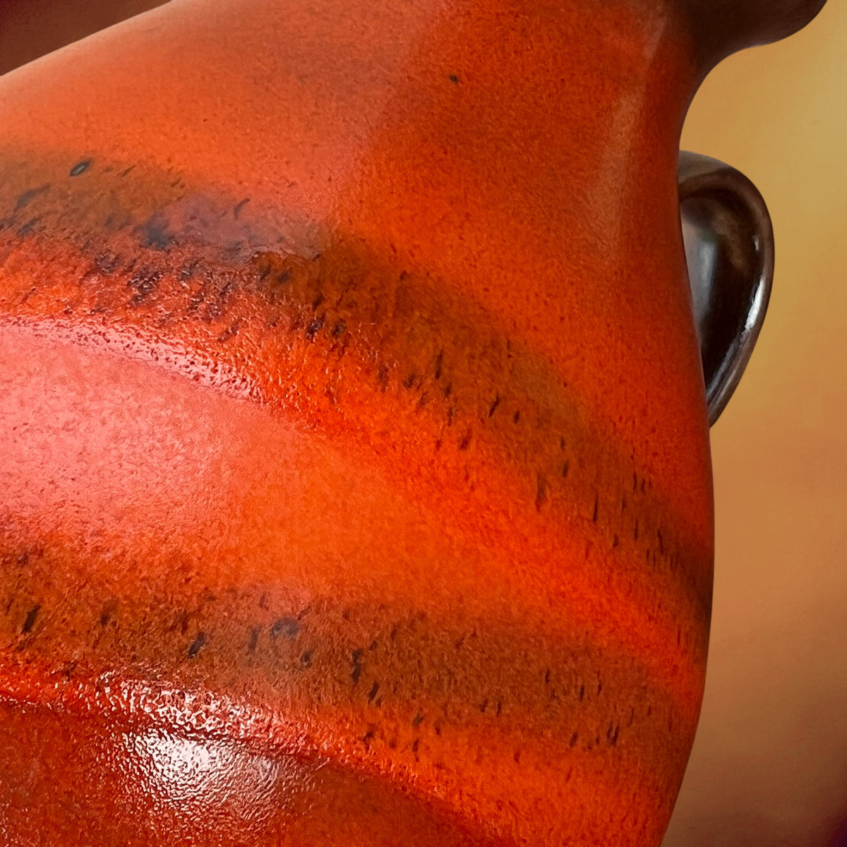 Vase Steuler West Germany en Céramique Orange à Anse – Années 1960