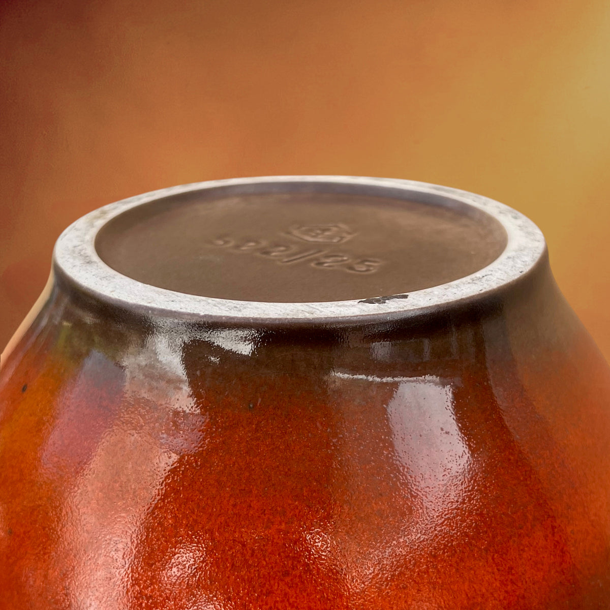Vase Steuler West Germany en Céramique Orange à Anse – Années 1960