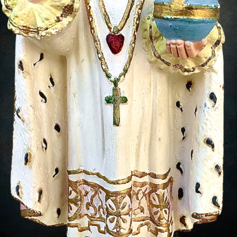 Ancienne Statue Enfant Jésus De Prague En Plâtre Polychrome Peint Main Art Religieux