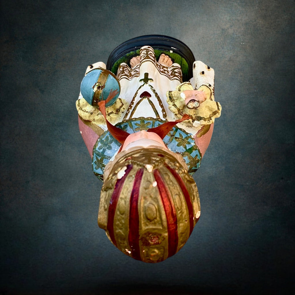 Ancienne Statue Enfant Jésus De Prague En Plâtre Polychrome Peint Main Art Religieux