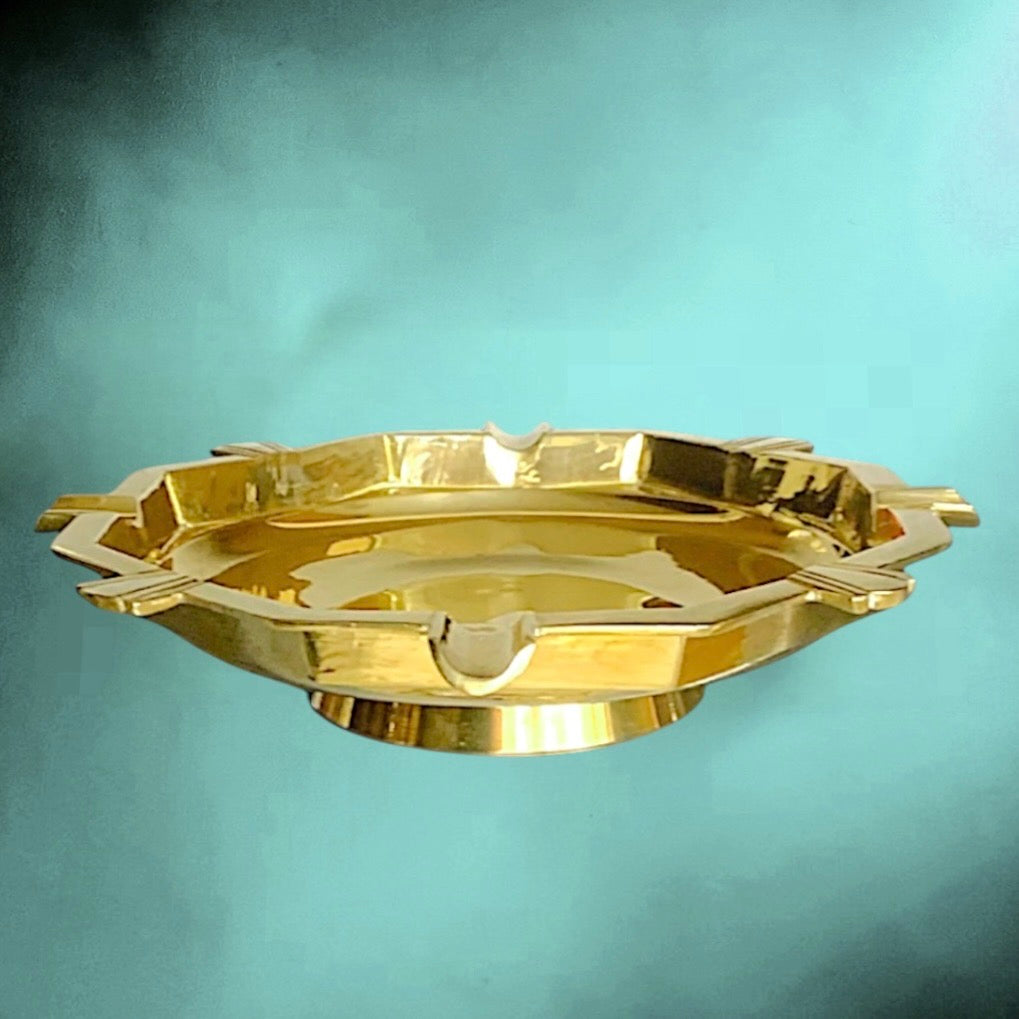 Grand cendrier vintage en laiton massif – India P.51 – design géométrique Art Déco – vers 1950