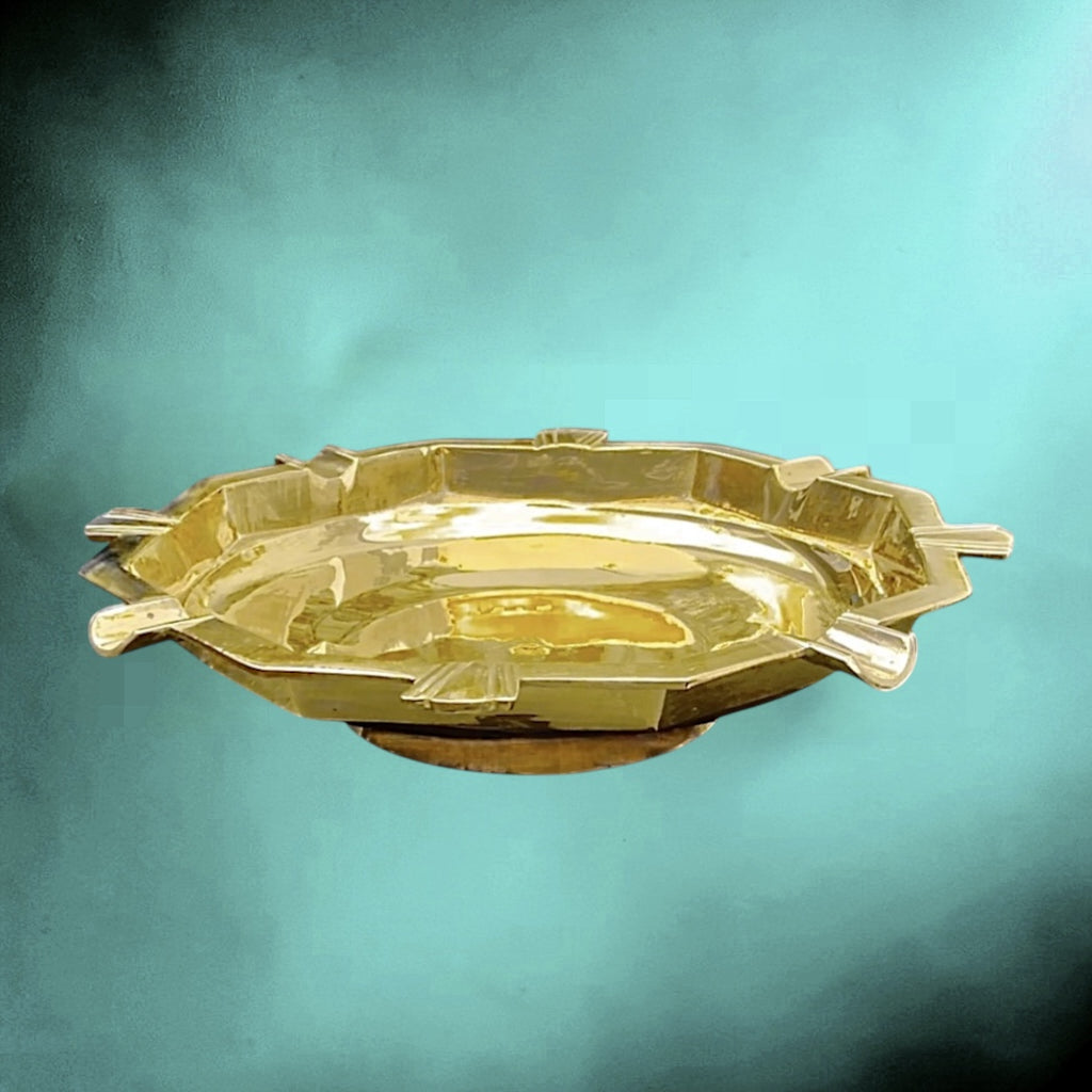 Grand cendrier vintage en laiton massif – India P.51 – design géométrique Art Déco – vers 1950