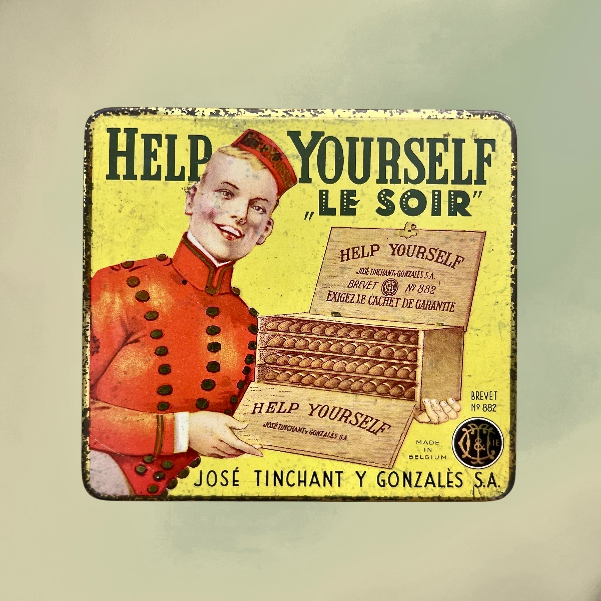 Boîte Publicitaire Help Yourself « Le Soir » en Fer Lithographié José Tinchant y Gonzalès - Années 30
