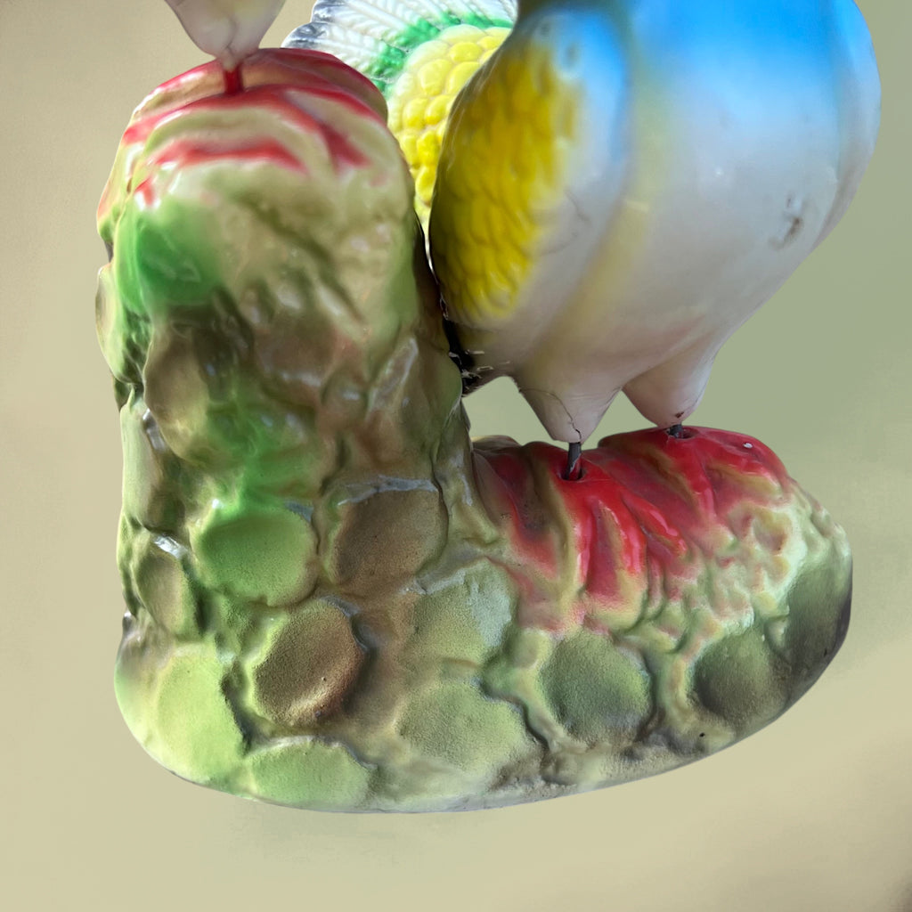 Couple de Pigeons en Plâtre Polychrome Vernissé Kitsch – Années 50