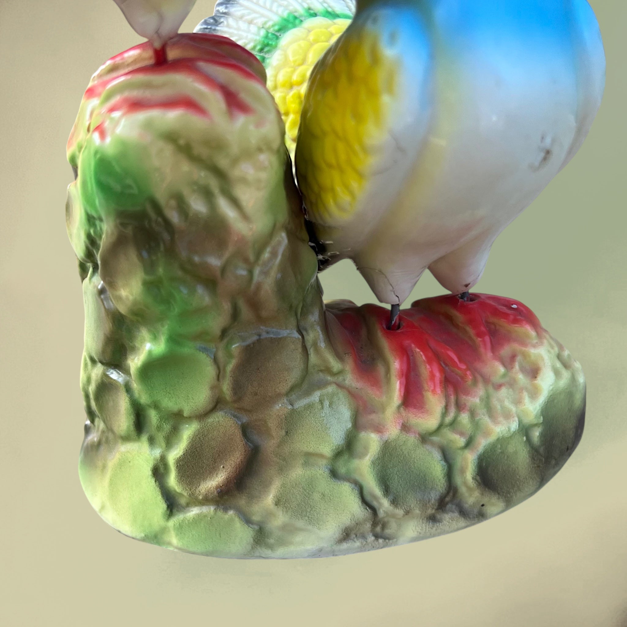Couple de Pigeons en Plâtre Polychrome Vernissé Kitsch – Années 50