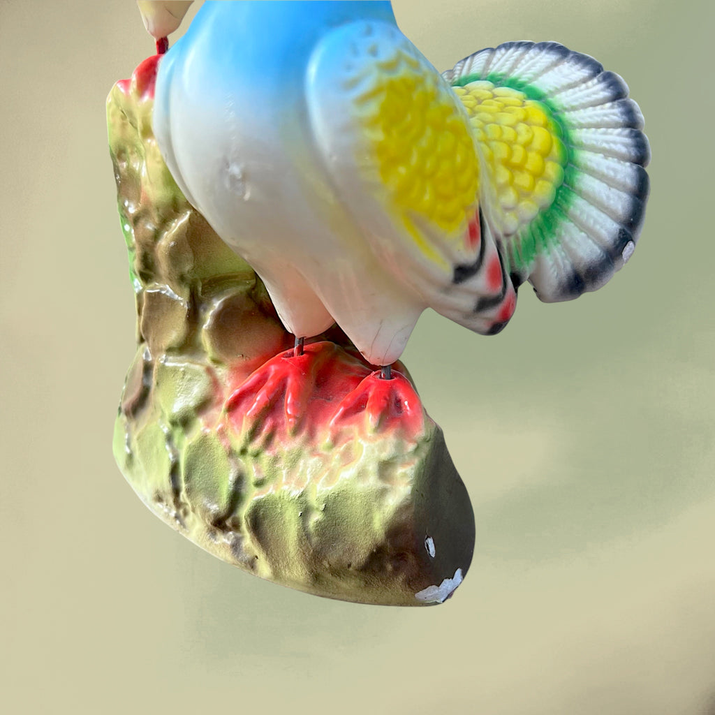 Couple de Pigeons en Plâtre Polychrome Vernissé Kitsch – Années 50