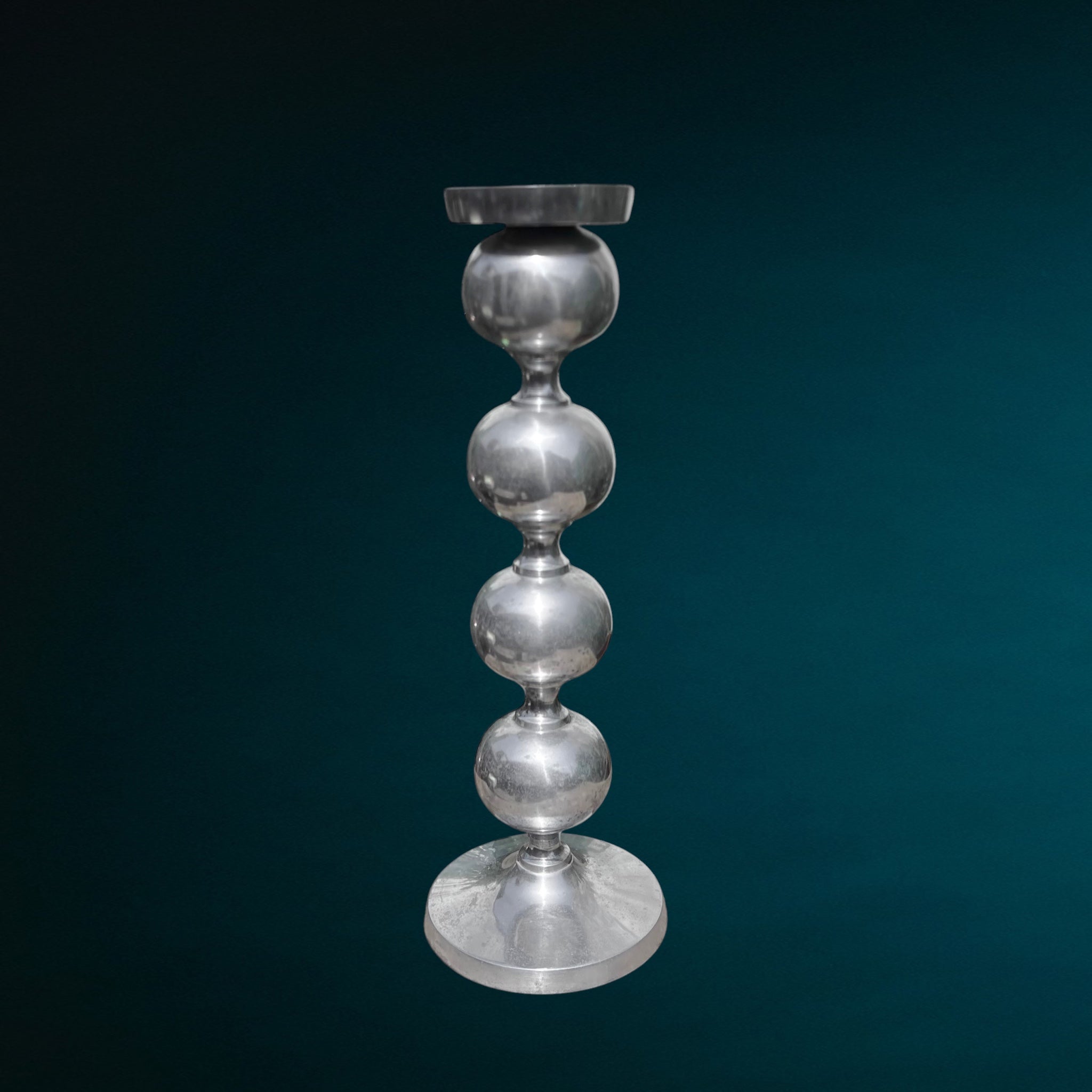 Bougeoir Space Age en Fonte d’Aluminium à Boules Empilées – Années 70