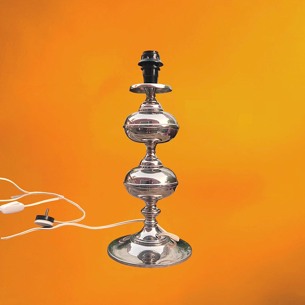 Pied de Lampe Space Age Métal Chromé Sphères Empilées -  Années 70