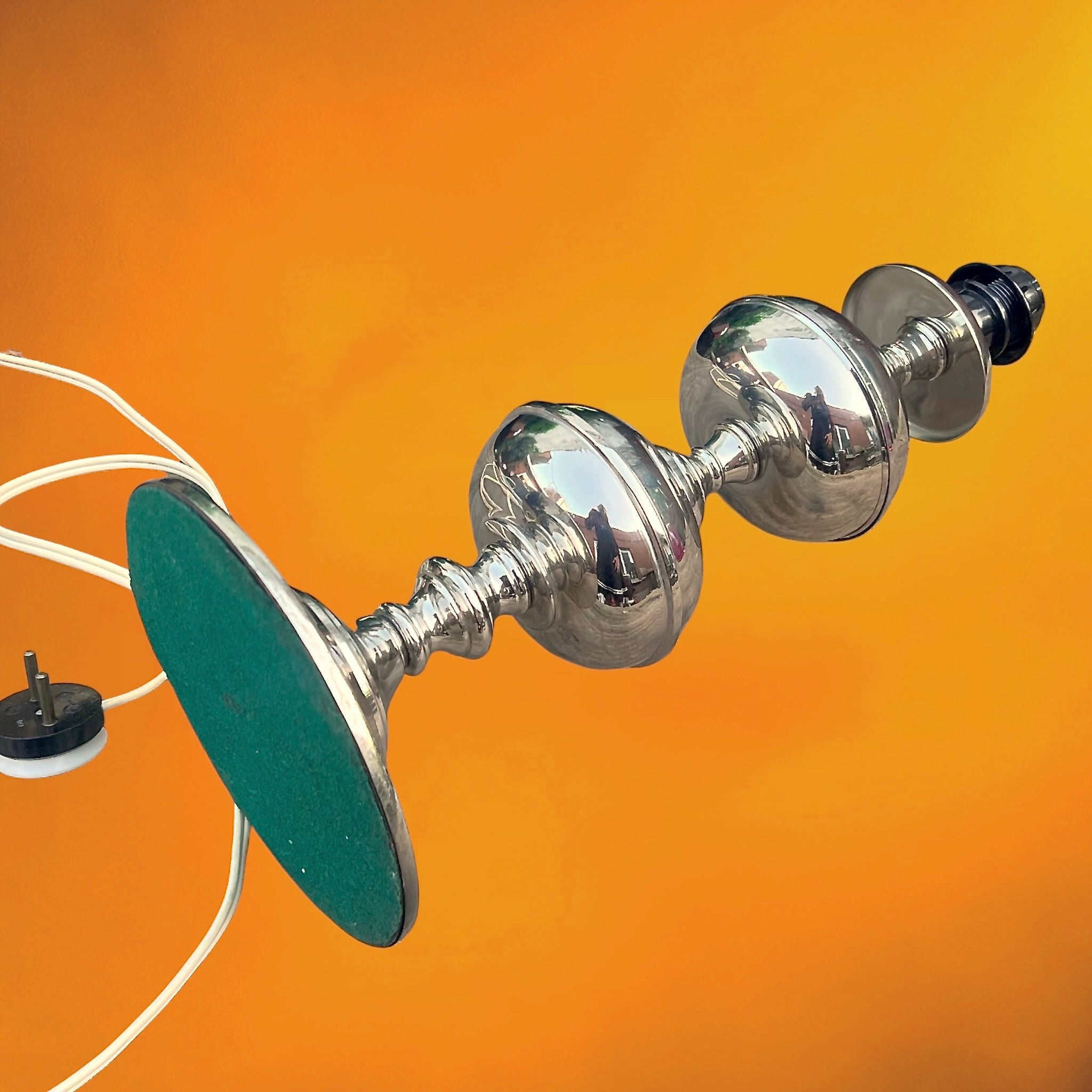 Pied de Lampe Space Age Métal Chromé Sphères Empilées -  Années 70
