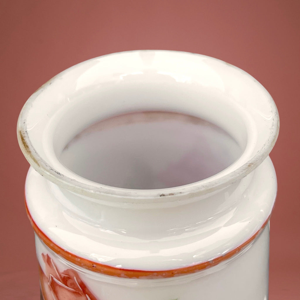 Suspension Ancienne en Opaline Festonnée Forme Mouchoir Décor Roses Peintes Main – Années 1900 1920